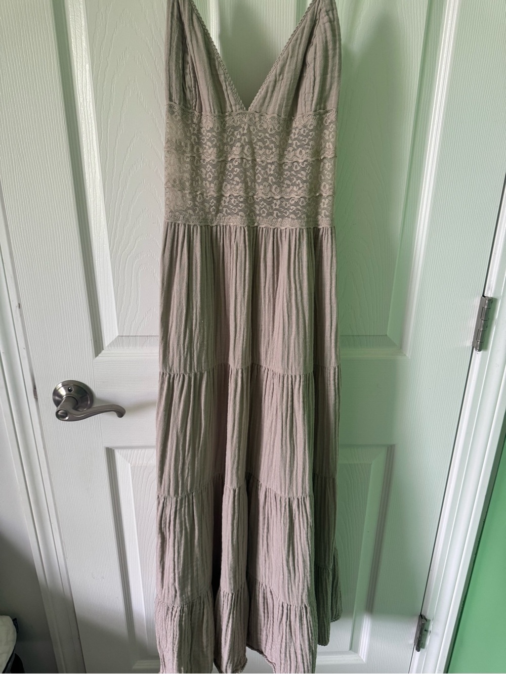 aerie Sleeveless V-Neck Tiered Maxi Dress in Taupe